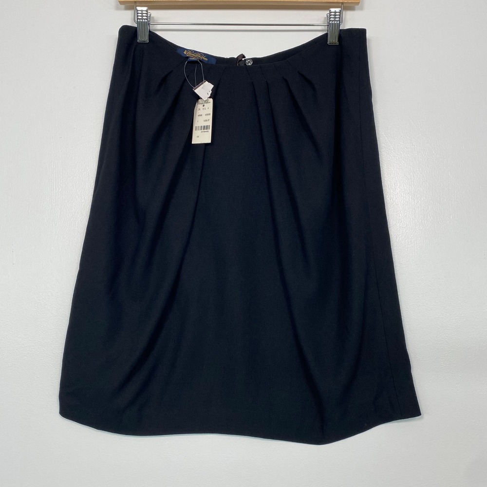 Brooks Brothers Women Skirt 8 Black Merino Wool Pleated Knee Length NWT Career‎